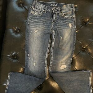 Silver Jeans Women's Boot Cut Distressed Denim